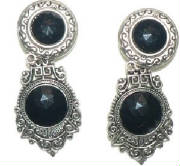 Silvertone black stone earrings