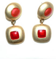 Goldttone and red circle earrings